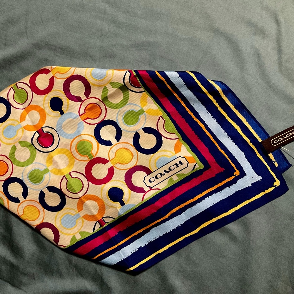 BRIGHT COLORED COACH SILK SCARF